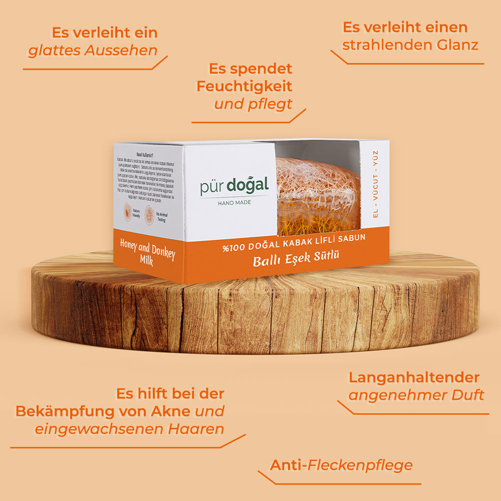 Pür Doğal 100% Natural Luffa Fiber Soap with Donkey Milk and Honey 130gr